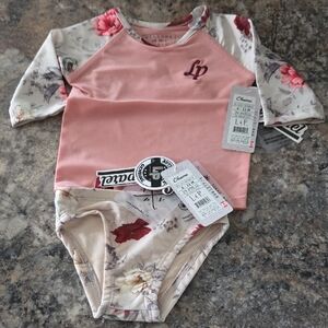 6-12M 2 Piece NEW Bathing Suit In Pink and Cream From L&P Apparel
